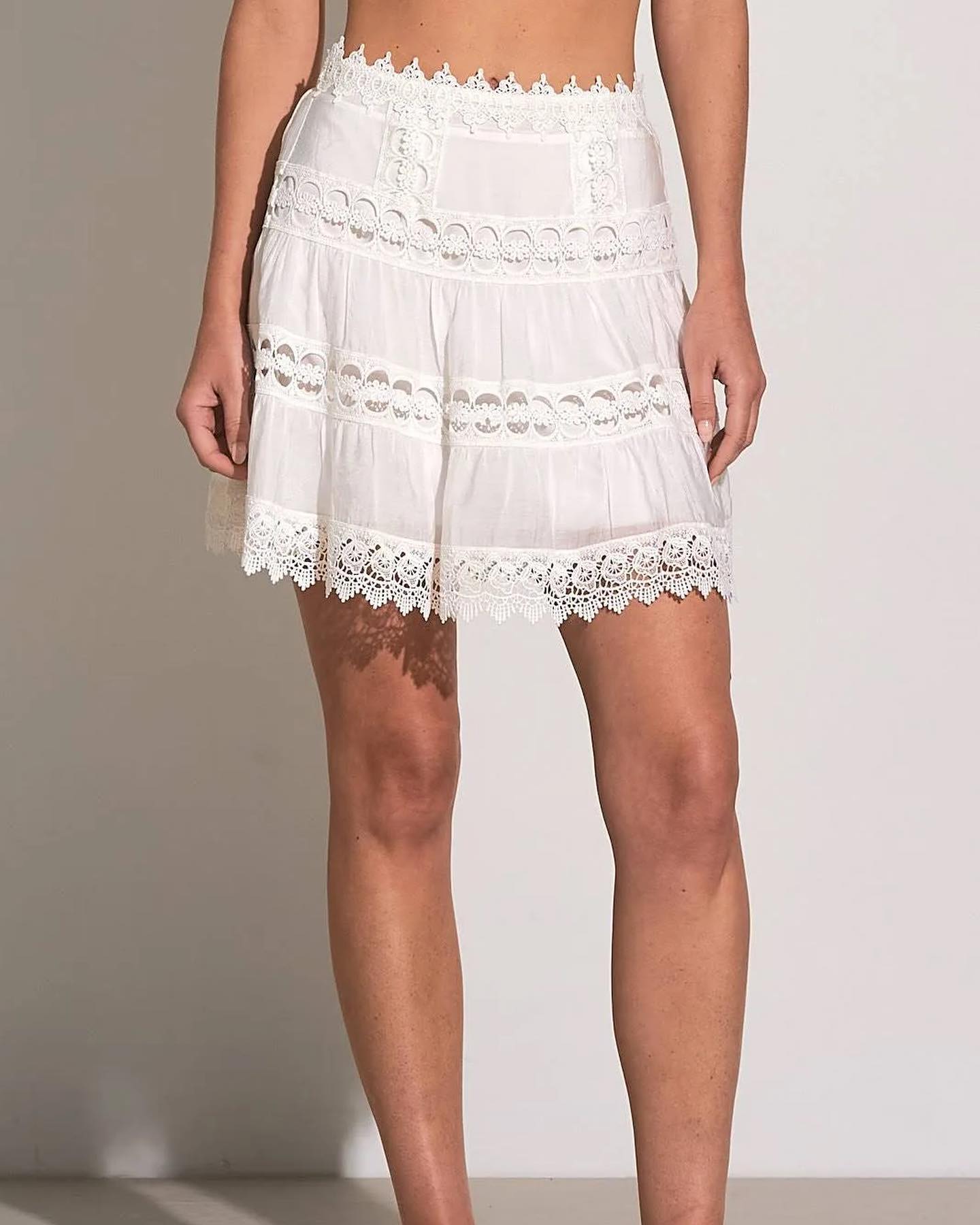 White Laced Crochet rim Mini Skirt