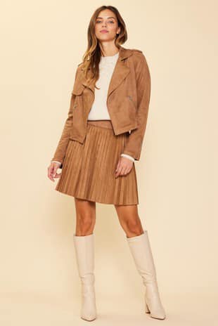 Brown/Camel Pleated Mini Skirt