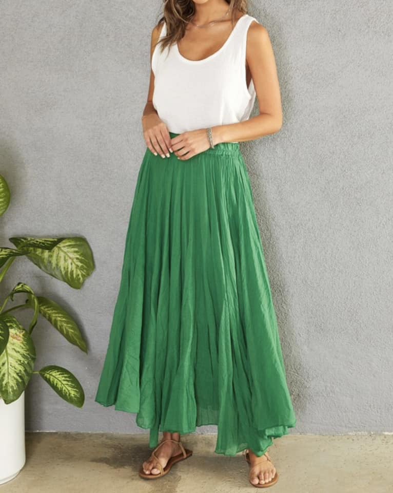 Double Layered Green Maxi Skirt