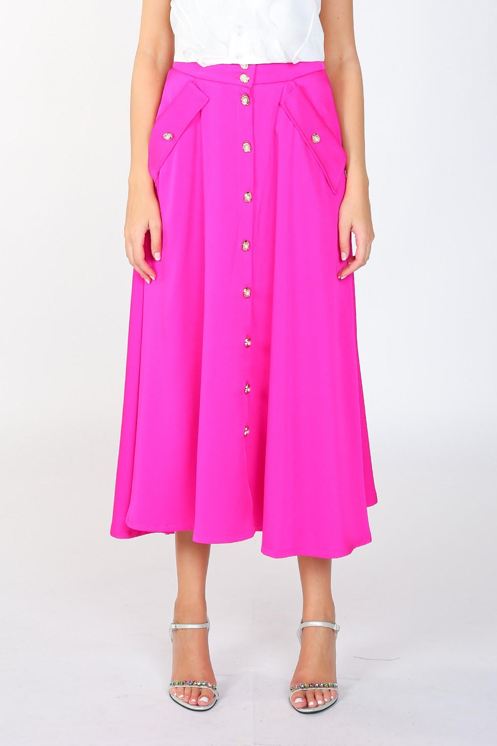 Front Button Fuchsia Maxi Skirt